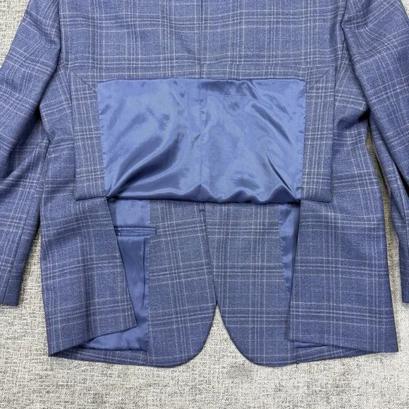 Pronto Uomo Platinum Sport Coat Blazer Men 42 Short Blue Plaid Wool Double Vent - Picture 7 of 11